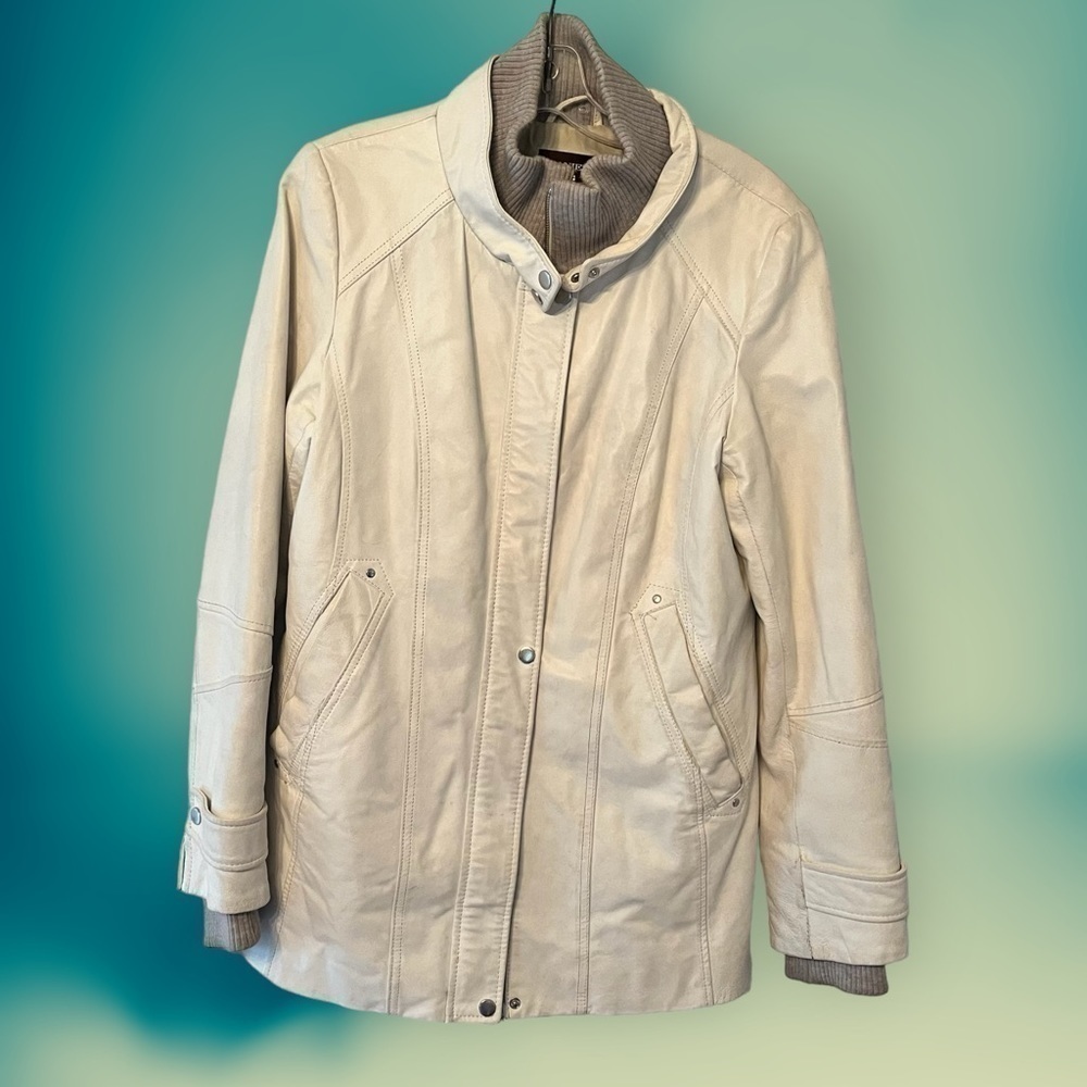 Danier Cream Leather Jacket with Relaxed Fit